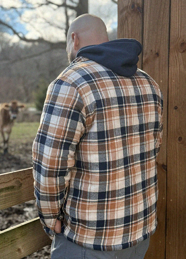 Men's Thicken Plaid Hooded Flannel Jacket with Quilted Lined
