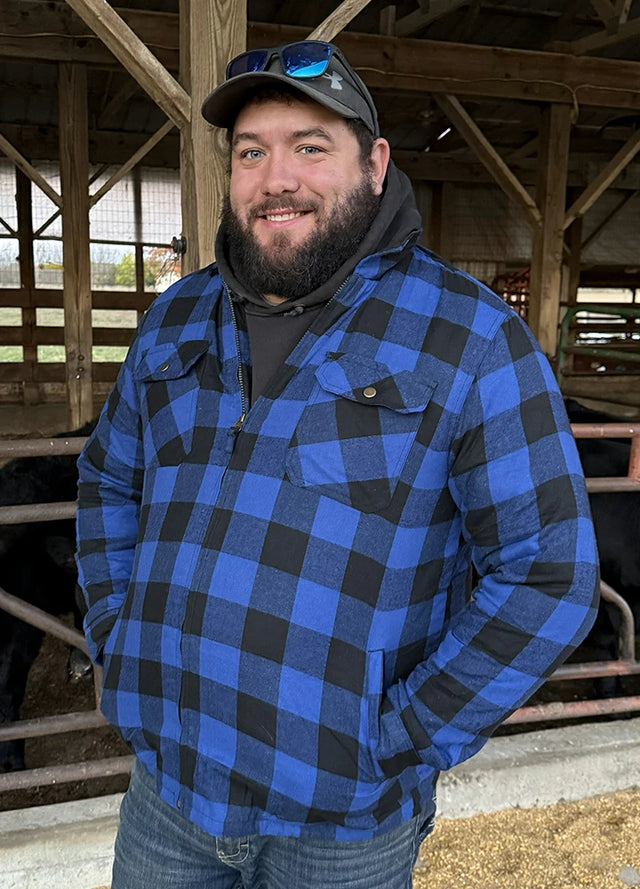 Dicke, karierte Flanellhemdjacke mit Kapuze und gestepptem Futter für Herren