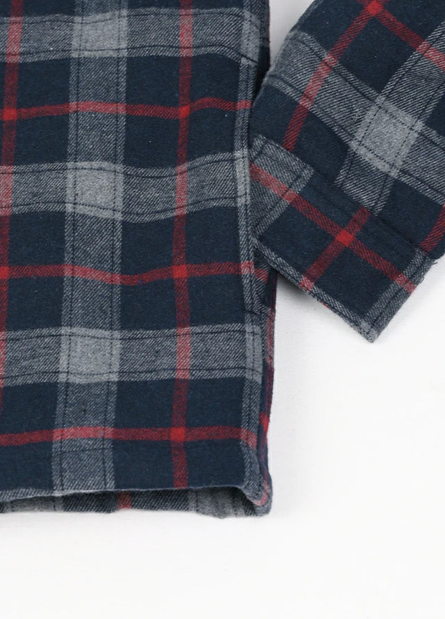 Dicke, karierte Flanellhemdjacke mit Kapuze und gestepptem Futter für Herren