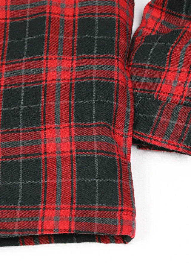 Close-up of the hand pocket of a red black durable quilted lined hooded for men