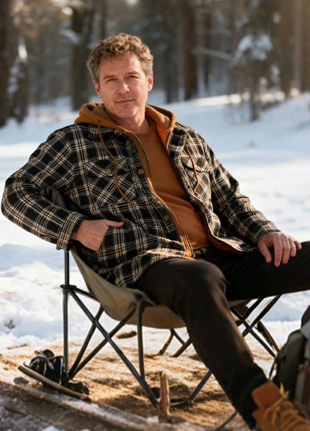 Men's Thicken Plaid Hooded Flannel Jacket with Quilted Lined