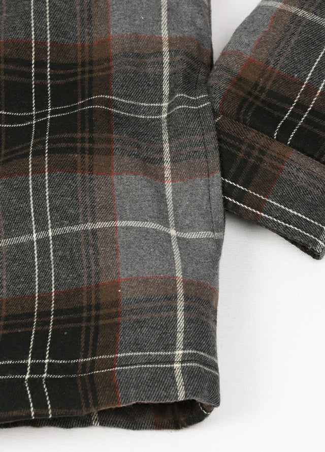 Dicke, karierte Flanellhemdjacke mit Kapuze und gestepptem Futter für Herren