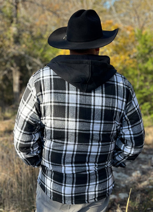 Men's Sherpa Lined Flannel Shirt Jacket with Hood,Plaid Shirt-Jac