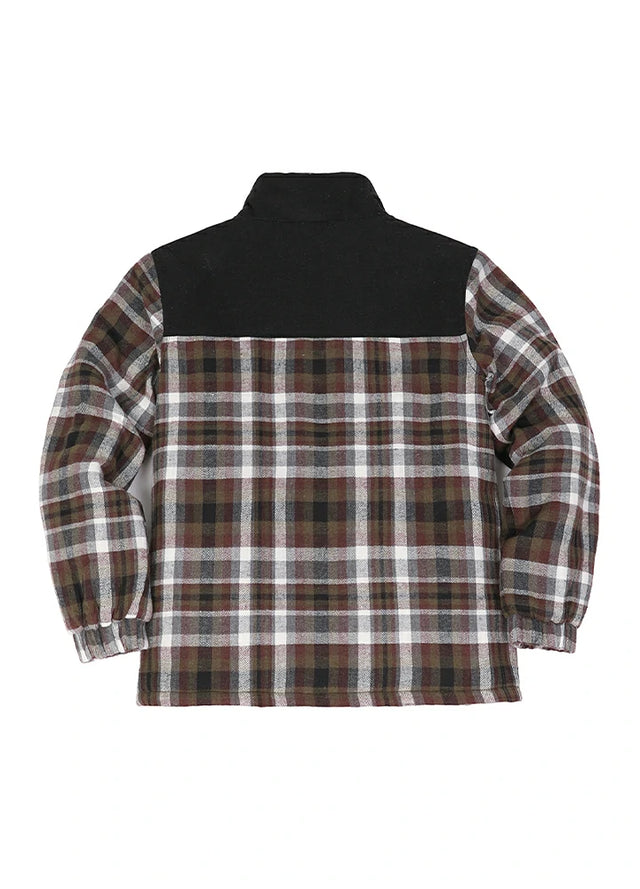 Back view of kid's coffee thermal quilted lined flannel jacket