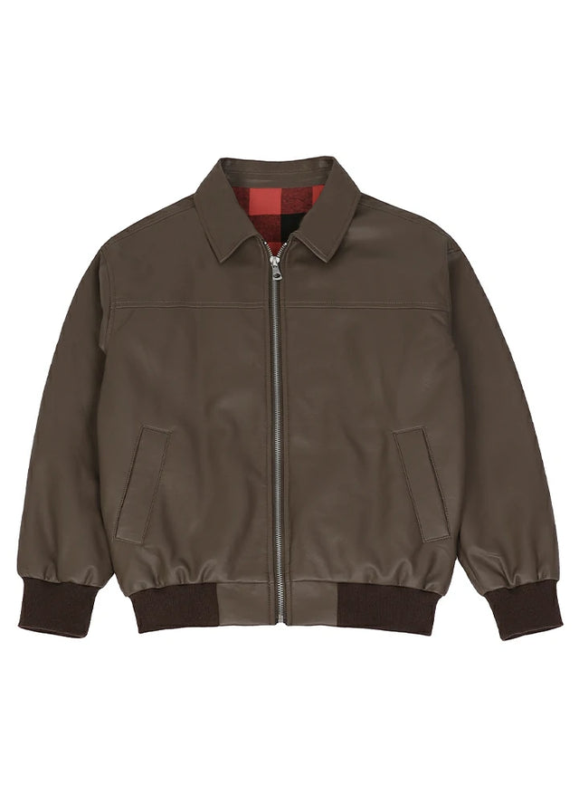 Kids Zip Up Faux Leather Jacket, Flannel Lined