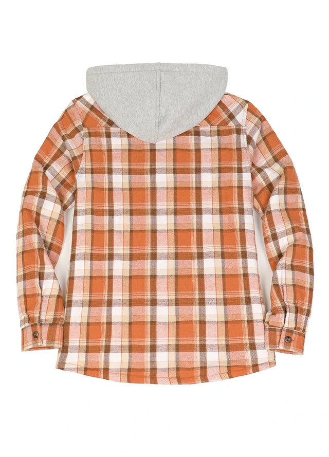 Women's Sherpa-Lined Full Zip Up Flannel Jacket with Fleece Hood