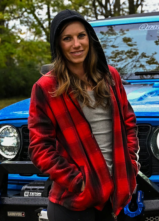 Women's Sherpa-Lined Full Zip Up Flannel Jacket with Fleece Hood