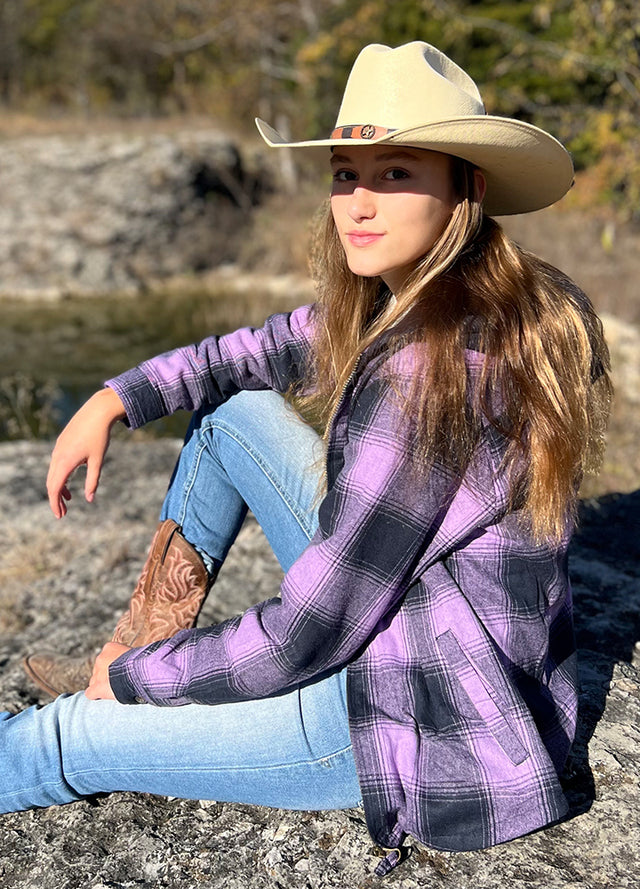 Women's Sherpa-Lined Full Zip Up Flannel Jacket with Fleece Hood