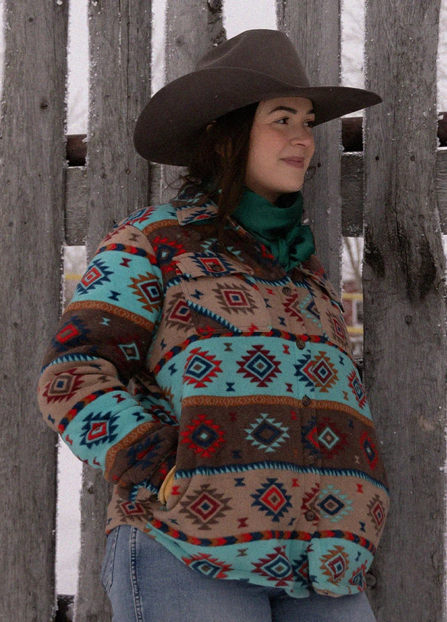 Women's Aztec Pattern Sherpa Lined Shirt Jacket