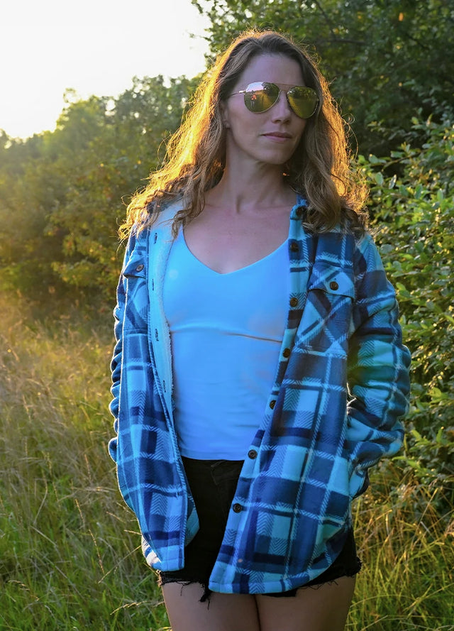 Women's Sherpa Lined Throughout Button Up Plaid Jacket