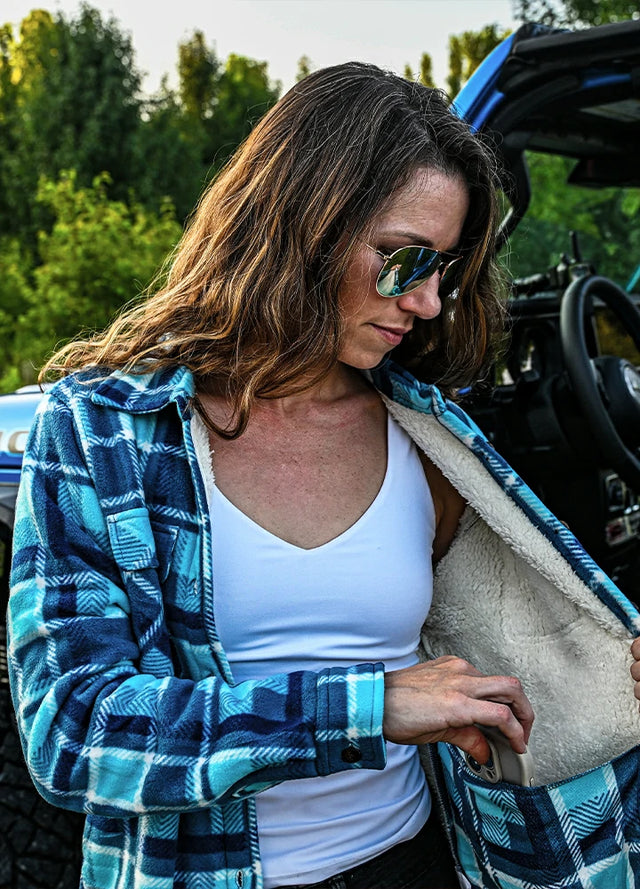 Women's Sherpa Lined Throughout Button Up Plaid Jacket