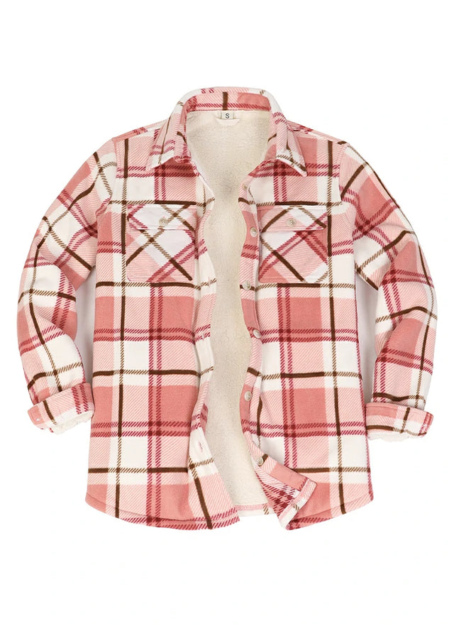 Women's Sherpa Lined Throughout Button Up Plaid Jacket