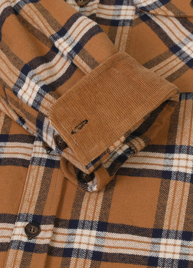 Close-up of the cuff of the clay men's cozy midweight flannel shirt