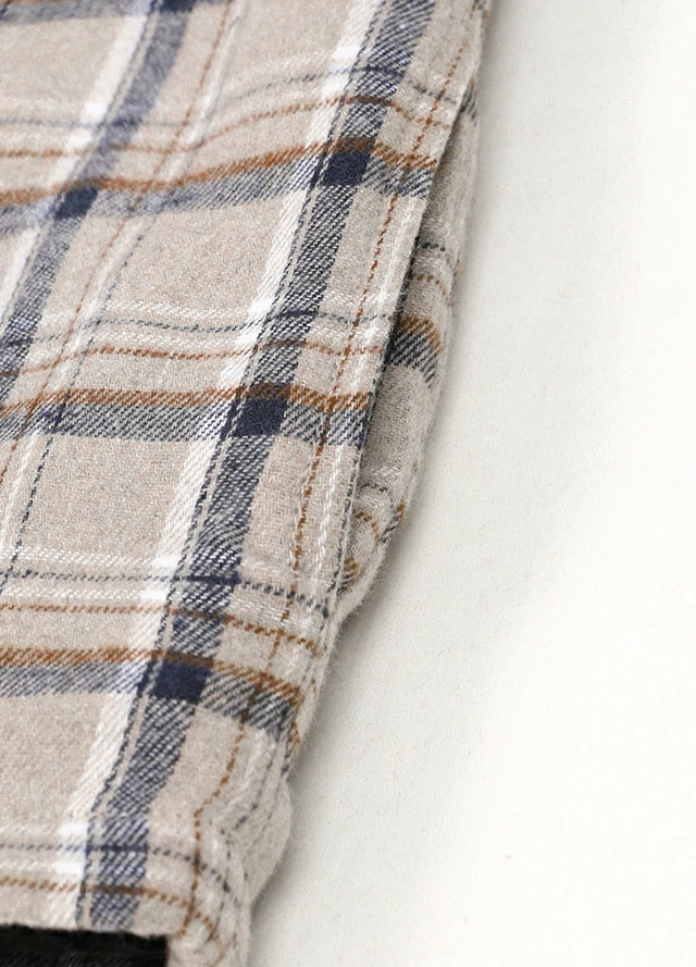 Kid's khaki zip up flannel jacket with hand pocket detail