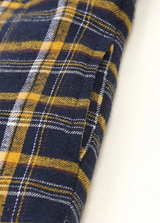 Kid's navy yellow zip up flannel jacket with hand pocket detail