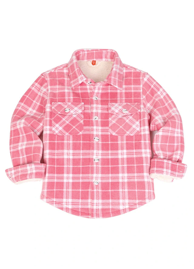 Boys pink flannel shirt jacket — front angle