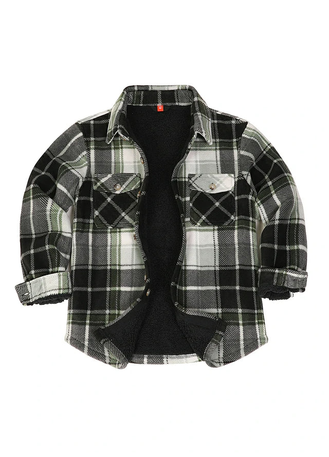 Black-and-white fleece flannel shirt jacket for kids