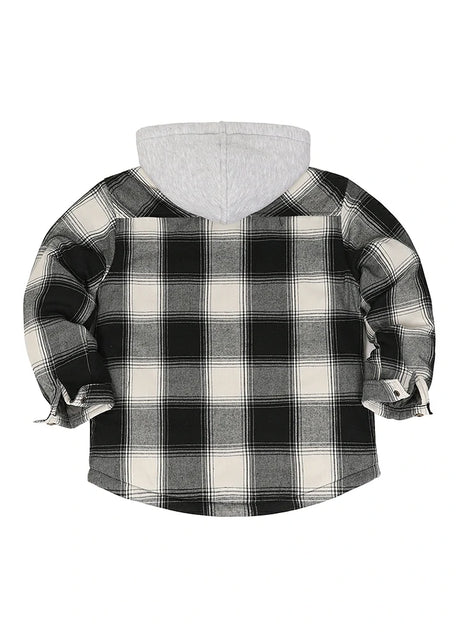 Kids Hooded Flannel Shirt Jacket With Quilted Lined