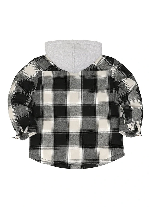 Kids Hooded Flannel Shirt Jacket With Quilted Lined