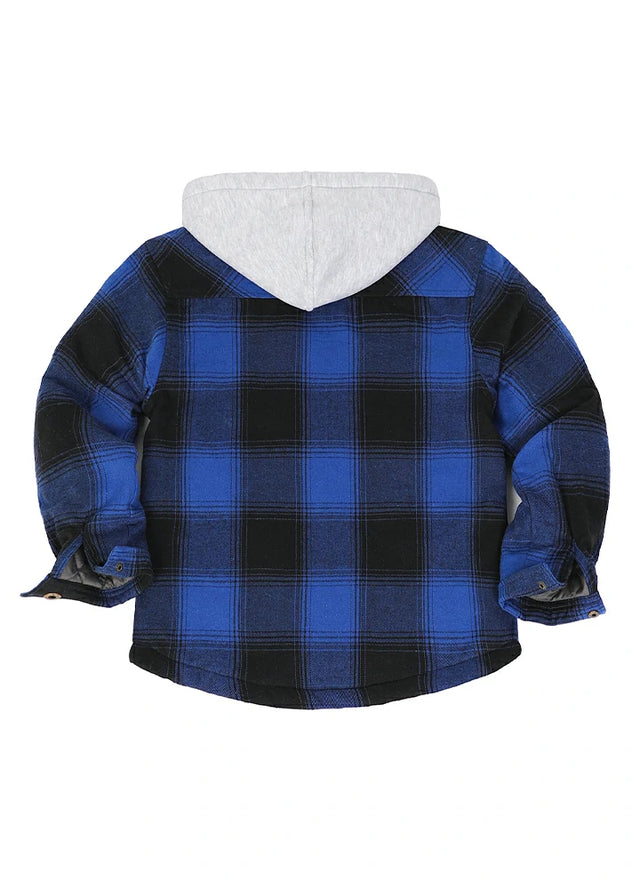 Kids Hooded Flannel Shirt Jacket With Quilted Lined