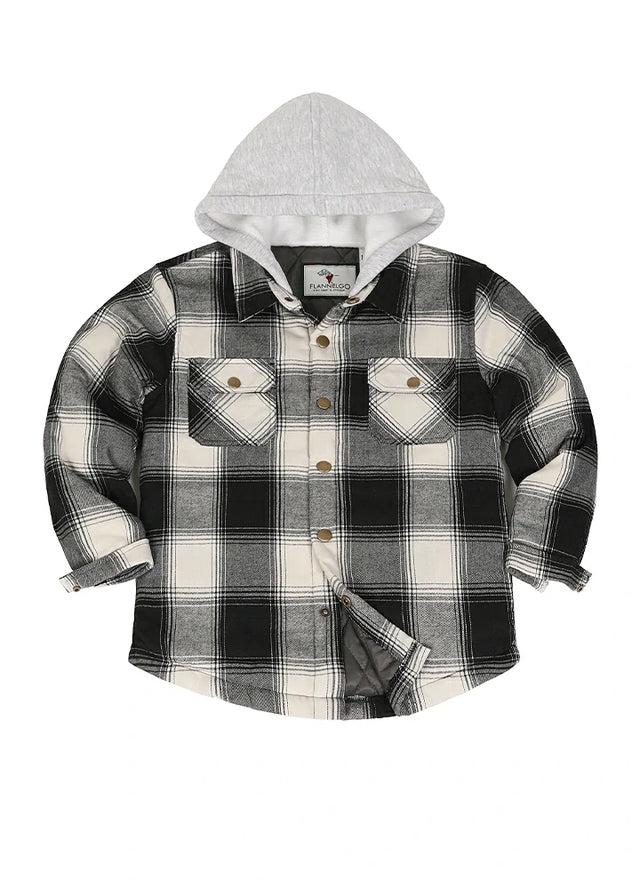Kids Hooded Flannel Shirt Jacket With Quilted Lined