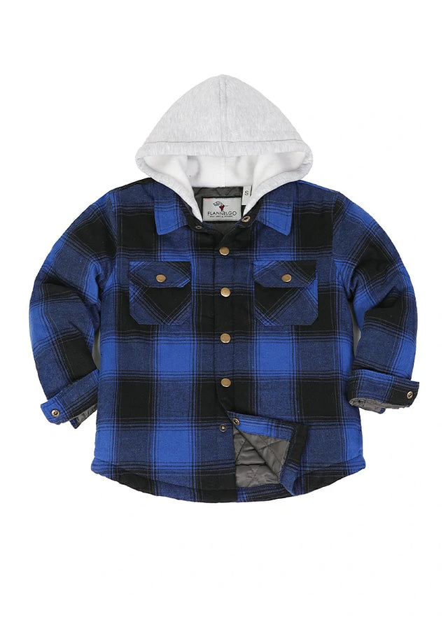 Kids Hooded Flannel Shirt Jacket With Quilted Lined