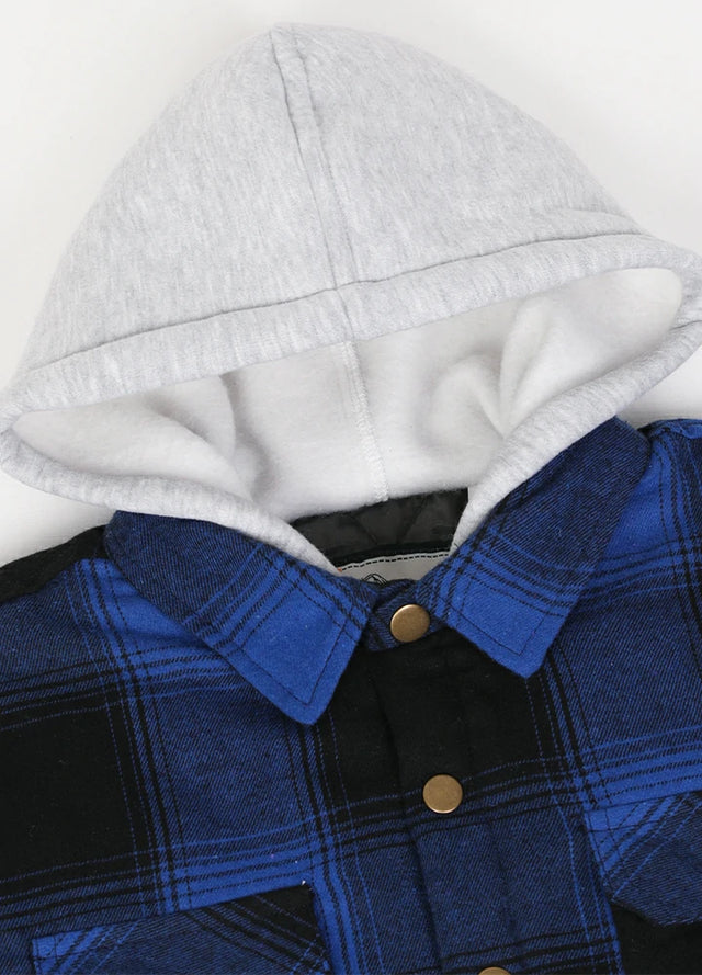 Kids Hooded Flannel Shirt Jacket With Quilted Lined