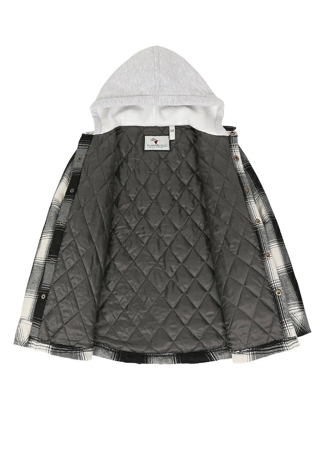 Kids Boys and Girls Quilted Lined Hooded Flannel Shirt Jacket,Snap Button