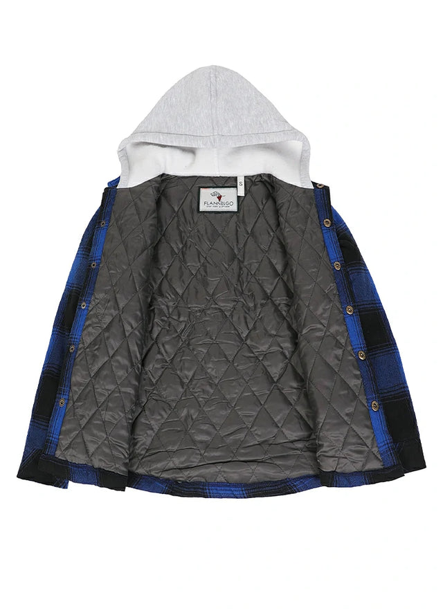 Kids Boys and Girls Quilted Lined Hooded Flannel Shirt Jacket,Snap Button