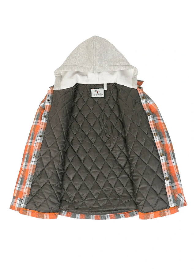 Detailed view of the quilted lining on a Orange Grey flannel jacket