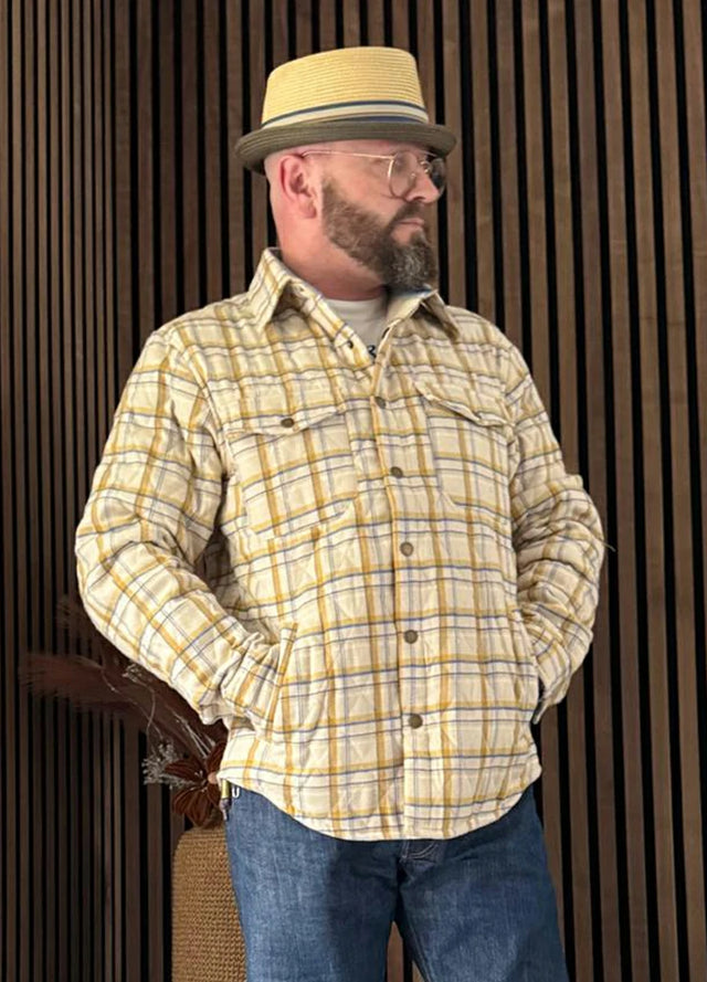 Men's Quilt Lined Plaid Jacket,Snap Button Shacket