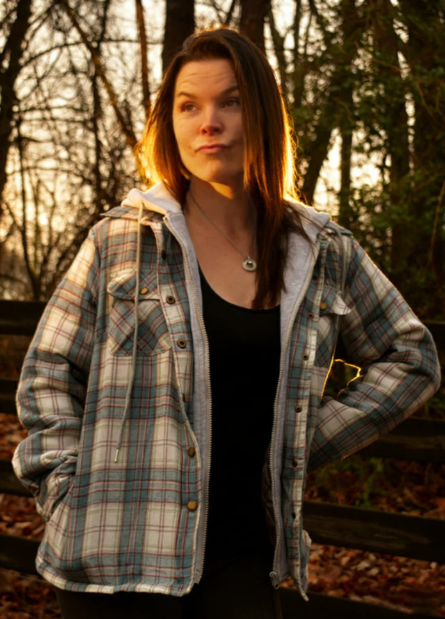 Women's Full Zip Up Quilted Lined Flannel Jacket,Snap Button Closure