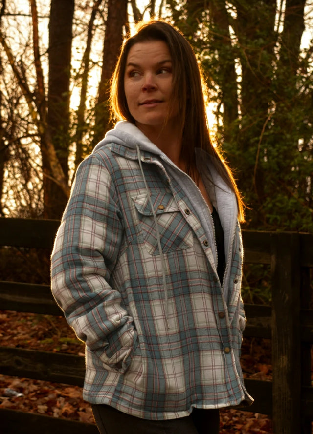 Women's Full Zip Up Quilted Lined Flannel Jacket,Snap Button Closure