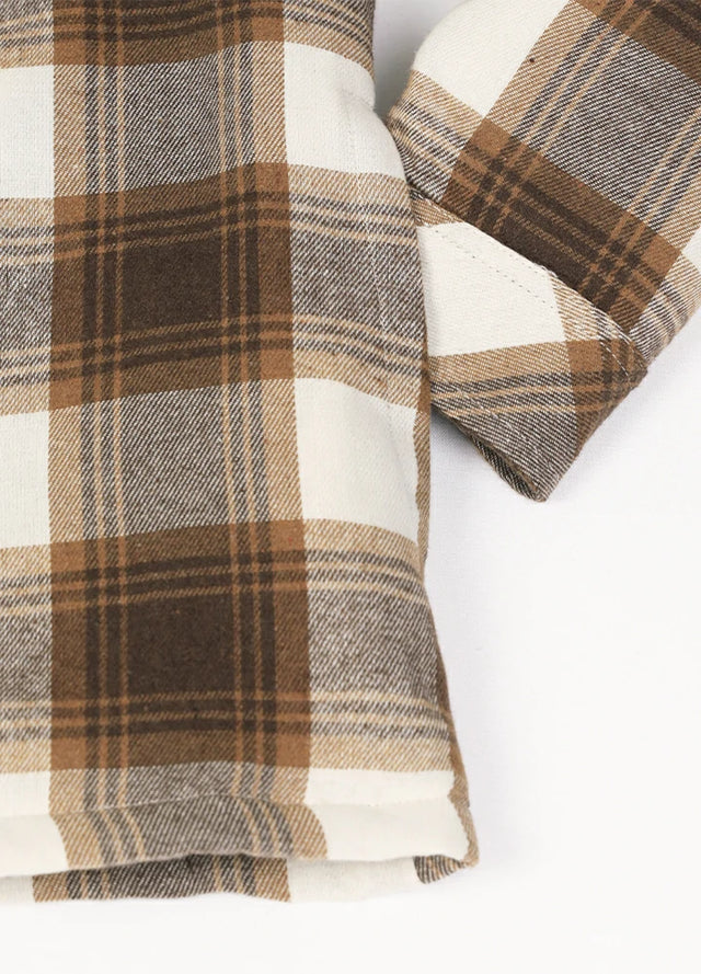 Zoomed-in view of womens quilted lined full zip flannel hooded side pocket