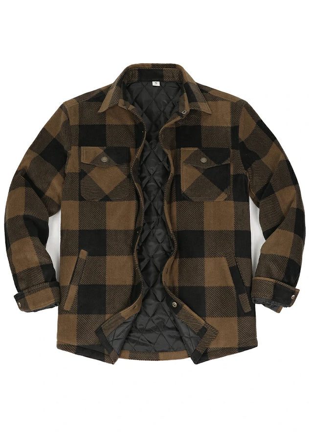 Men's Quilted Lined Snap Button Shirt Jacket