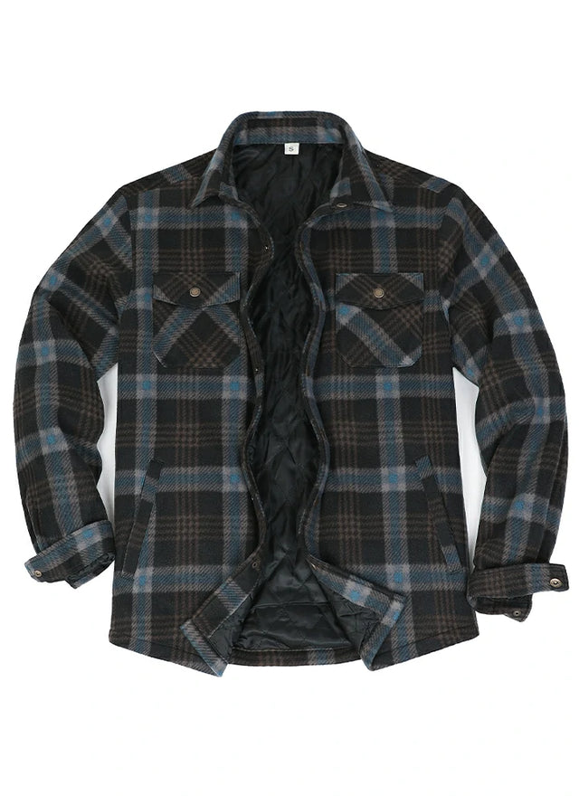 Men's Quilted Lined Snap Button Shirt Jacket