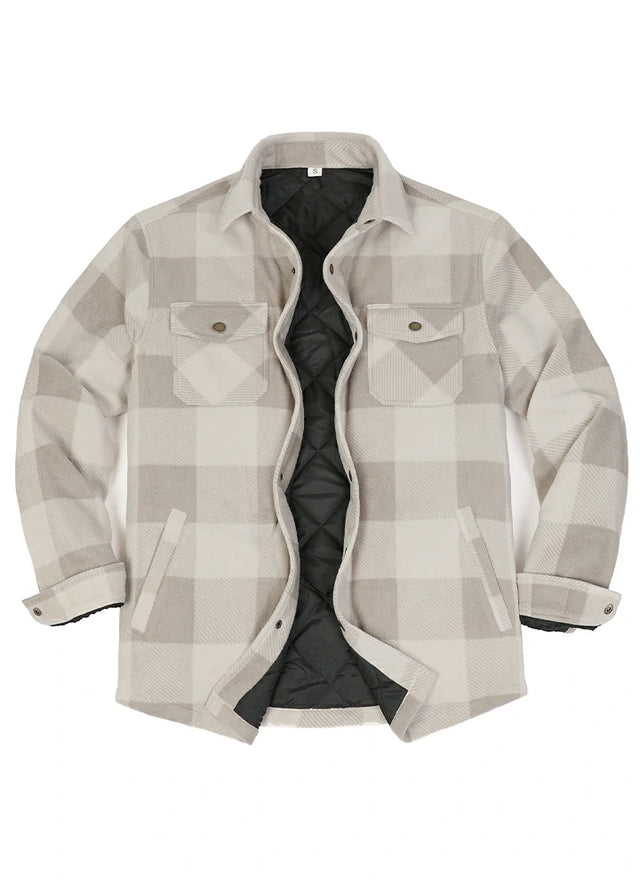 Men's Quilted Lined Snap Button Shirt Jacket
