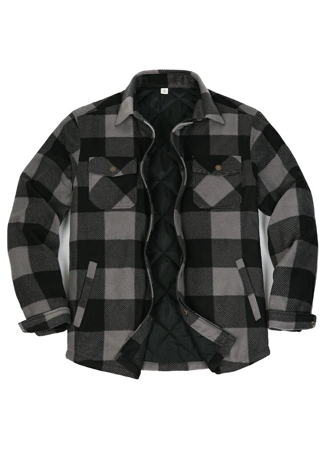 Men's Quilted Lined Snap Button Shirt Jacket