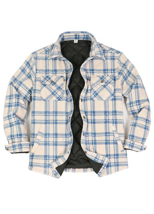 Men's Quilted Lined Snap Button Shirt Jacket