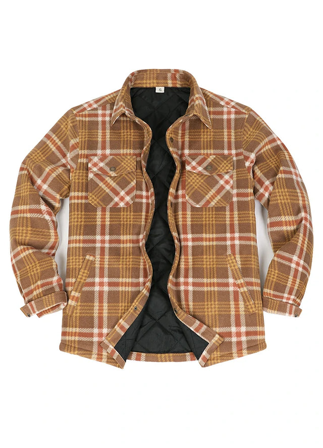 Men's Quilted Lined Snap Button Shirt Jacket