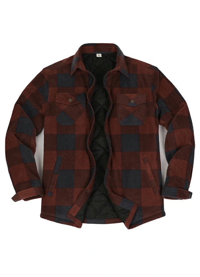 Men's Quilted Lined Snap Button Shirt Jacket
