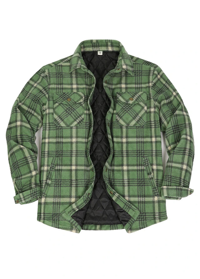 Men's Quilted Lined Snap Button Shirt Jacket