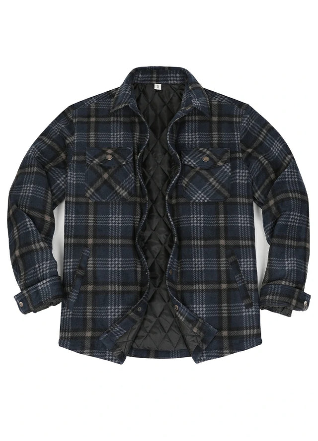 Men's Quilted Lined Snap Button Shirt Jacket