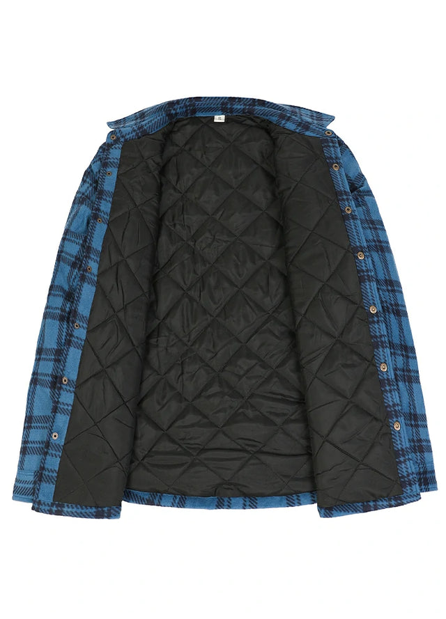 Men's Quilted Lined Snap Button Shirt Jacket