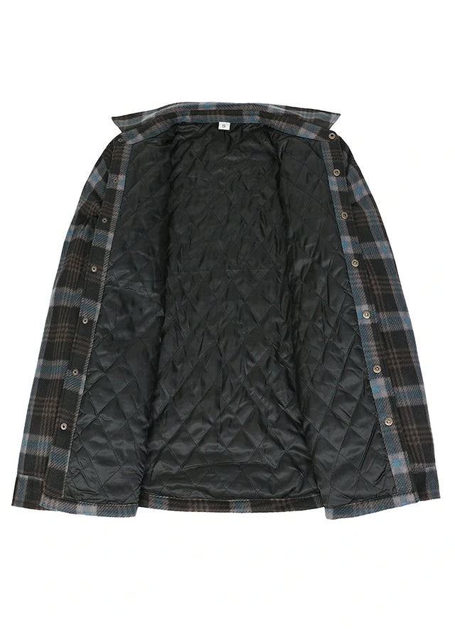 Men's Quilted Lined Snap Button Shirt Jacket