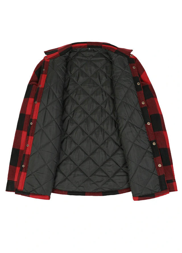 Men's Quilted Lined Snap Button Shirt Jacket