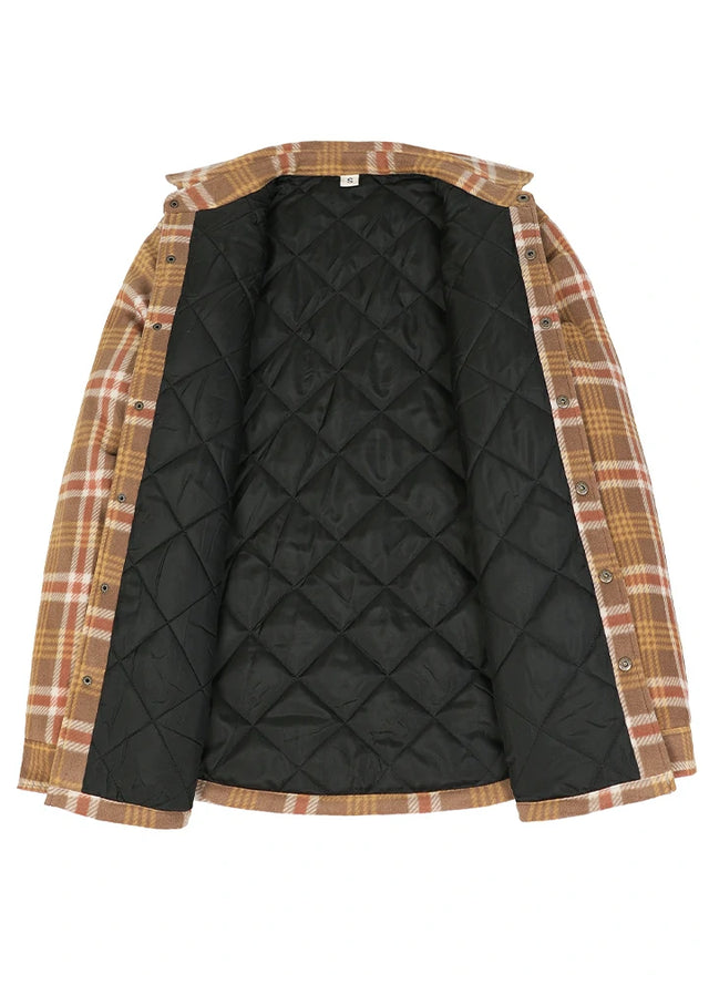 Men's Quilted Lined Snap Button Shirt Jacket