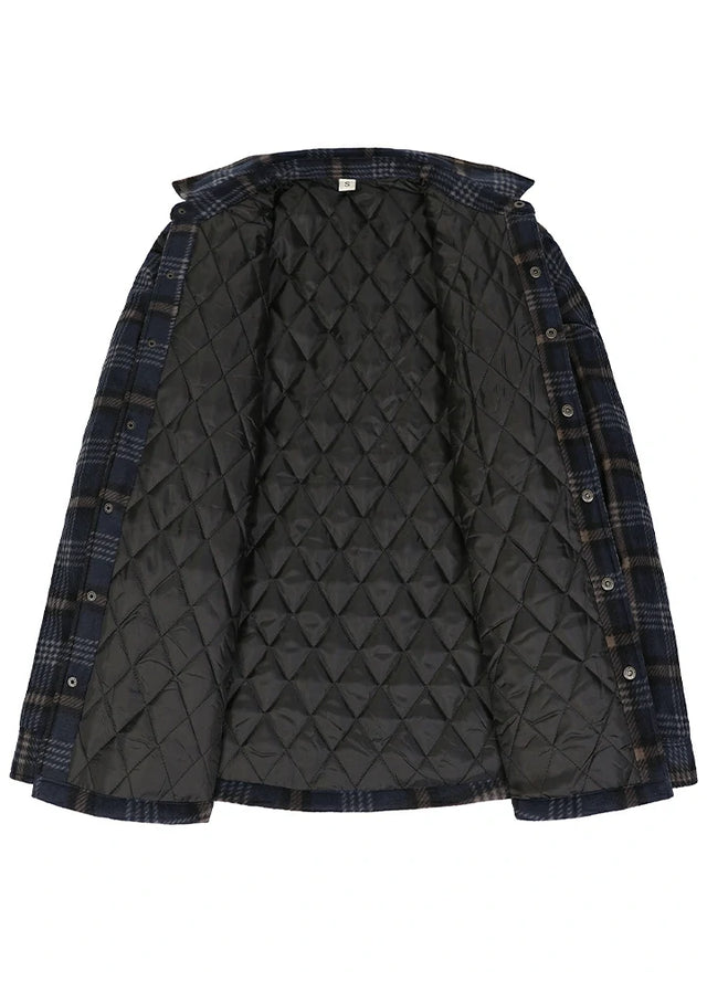 Men's Quilted Lined Snap Button Shirt Jacket