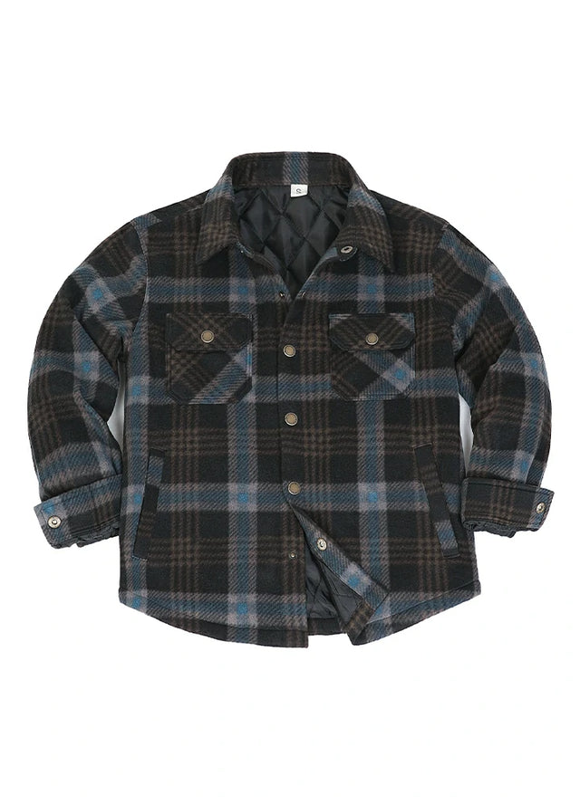 Kids Warm Quilted Lined Snap Button Shirt Jacket