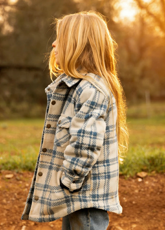 Kids Warm Quilted Lined Snap Button Shirt Jacket